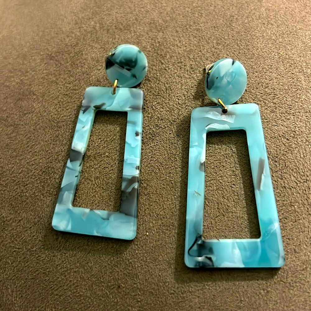 Turquoise and gray acrylic earrings